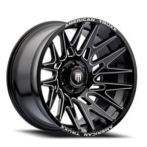DOORBUSTER PRICING! - American Truxx At1919 Evolution Wheel 22x12 8x180 Gloss Black Milled -44mm | AT1919-22278BM