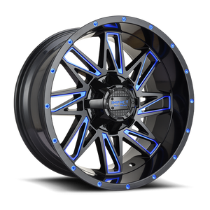 DOORBUSTER PRICING! - Impact Off-Road 814 Wheel 18x9 6x139.7 & 6x135 Gloss Black w/ Blue Milling -12mm | 814GBB-89066-12