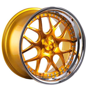 Rennen Csl-2 Wheels Rims 19x8.5 Blank Custom Drilled Tinted Gold W/ Chrome Step Lip 15mm | SL219850ZZ15CTY101