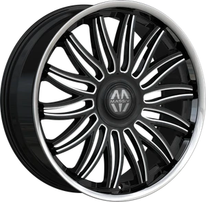 Massiv 928 Wheels Rims 24x9 5x114.3 5x127 Black Milled W/ Stainless Lip And Floating Cap 30mm | MAS928-24955BMW-FC