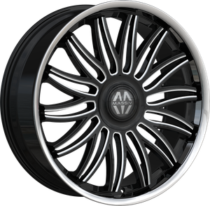 Massiv 928 Wheels Rims 24x9 6x135 6x139.7 Black Milled W/ Stainless Lip And Floating Cap 25mm | MAS928-24930BMW-FC