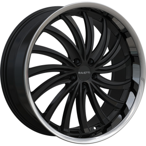 Ravetti M15 Wheels Rims 22x9 5x115 Gloss Black W/ Stainless Lip 15mm | RAV-M15-22964B