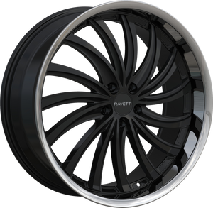 Ravetti M15 Wheels Rims 22x9 5x120 Gloss Black W/ Stainless Lip 20mm | RAV-M15-22967B