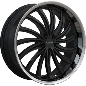 Ravetti M15 Wheels Rims 22x9 5x120 Gloss Black W/ Stainless Lip 35mm | RAV-M15-22966B
