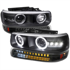 Spec-D Black Dual Halo Projector Headlight w/ LED Signal Light | SPE 2LBLHP-SIV99JMLED-RS