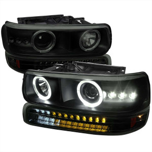 Spec-D Smoked Black Dual Halo Projector Headlight w/ LED Signal Light | SPE 2LBLHP-SIV99SMLED-RS