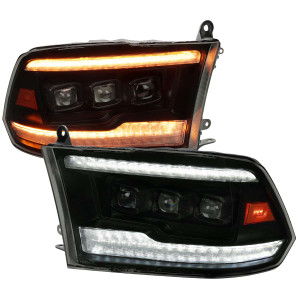 Spec-D Smoked Projector Headlights w/ Sequential Turn Signal, Amber Reflector & Black Housing | SPE 2LHE-RAM09SM-SQ-RS