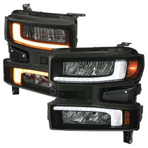 Spec-D Smoked LED Headlights w/ Sequential Turn Signal, Amber Reflector & Black Housing | SPE 2LHE-SIV1915SM-G3-RS