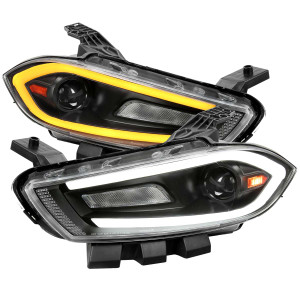 Spec-D Projector Headlights w/ Sequential Turn Signal, Amber Reflector & Black Housing | SPE 2LHP-DRT13JM-SQ-RS
