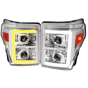 Spec-D Projector Headlights w/ Sequential Turn Signal, Amber Reflector & Chrome Housing | SPE 2LHP-F25011-SQ-RS