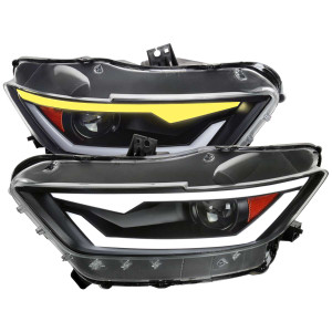 Spec-D Projector Headlights w/ Sequential Turn Signal, Amber Reflector & Black Housing | SPE 2LHP-MST15JM-SQ-RS