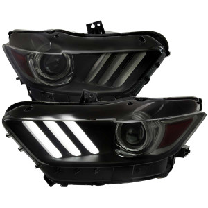 Spec-D Smoked Projector Headlights w/ Sequential Turn Signal, Amber Reflector & Black Housing | SPE 2LHP-MST15SM-SQ-RO