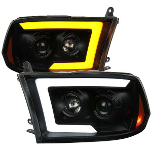 Spec-D Smoked Projector Headlights w/ Sequential Turn Signal & Black Housing | SPE 2LHP-RAM09SM-SQ-RS