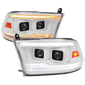 Spec-D Projector Headlights w/ Sequential Turn Signal, Amber Reflector & White Housing | SPE 2LHP-RAM09XEG7-SQ-RS