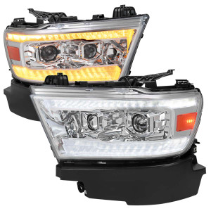 Spec-D Projector Headlights w/ Sequential Turn Signal, Amber Reflector & Chrome Housing | SPE 2LHP-RAM1915-SQ-RS