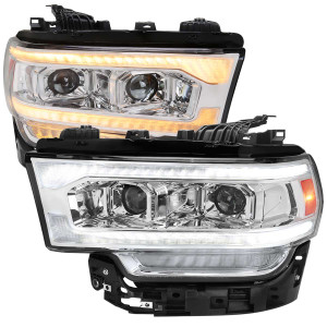 Spec-D Projector Headlights w/ Sequential Turn Signal, Amber Reflector & Chrome Housing | SPE 2LHP-RAM1925-SQ-RS