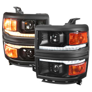 Spec-D Projector Headlights w/ Sequential Turn Signal, Amber Reflector & Black Housing | SPE 2LHP-SIV14JM-SQ-RS