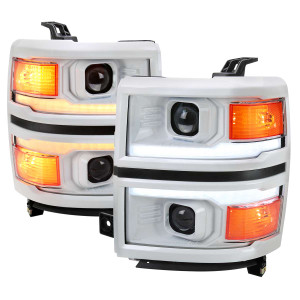 Spec-D Projector Headlights w/ Sequential Turn Signal, Amber Reflector & White Housing | SPE 2LHP-SIV14XE-SQ-RS