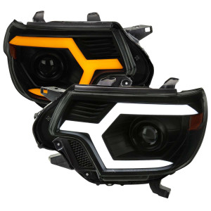 Spec-D Smoked Projector Headlights w/ Sequential Turn Signal, Amber Reflector & Black Housing | SPE 2LHP-TAC12SM-SQ-RS