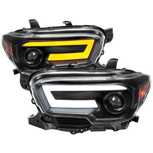 Spec-D Projector Headlights w/ Sequential Turn Signal, Amber Reflector & Black Housing | SPE 2LHP-TAC16JM-SQ-RS