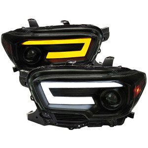 Spec-D Smoked Projector Headlights w/ Sequential Turn Signal, Amber Reflector & Black Housing | SPE 2LHP-TAC16SM-SQ-RS