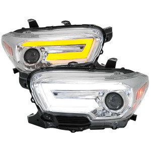 Spec-D Smoked Projector Headlights w/ Sequential Turn Signal, Amber Reflector & Chrome Housing | SPE 2LHP-TAC16-SQ-RS