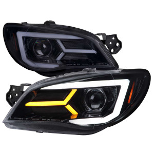 Spec-D Smoked Halo Projector Headlights w/ Sequential Turn Signal & Black Housing | SPE 2LHP-WRX06G-G2-TM