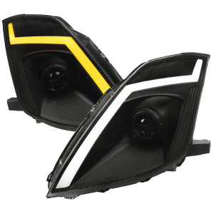 Spec-D Smoked Projector Headlights w/ Sequential Turn Signal & Black Housing | SPE LHP-350Z06SM-SQ-RS