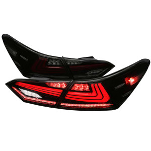 Spec-D Smoked Red LED Tail Lights w/ Sequential Turn Signal & Black Housing | SPE LT-CAM18BZLED-SQ-RS