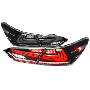 Spec-D Clear LED Tail Lights w/ Sequential Turn Signal & Black Housing | SPE LT-CAM18JMLED-SQ-RS