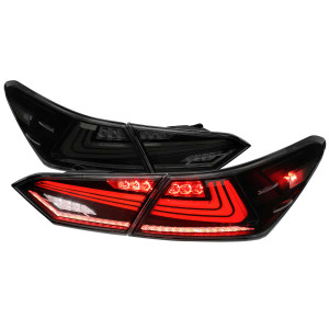 Spec-D Smoked LED Tail Lights w/ Sequential Turn Signal & Black Housing | SPE LT-CAM18SMLED-SQ-RS