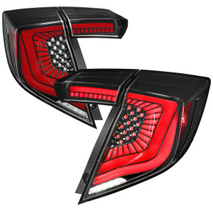 Spec-D Clear Red LED Tail Lights w/ Sequential Turn Signal & Black Housing | SPE LT-CV175BKLED-SQ-RS