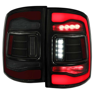 Spec-D Smoked Red LED Tail Lights w/ Sequential Turn Signal & Black Housing | SPE LT-RAM13SMLED-SQ-RS