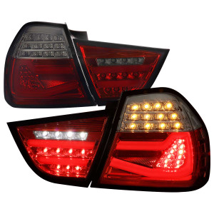 Spec-D Red LED Tail Lights w/ Chrome Housing | SPE LT-E9009RGLED-SQ-TM