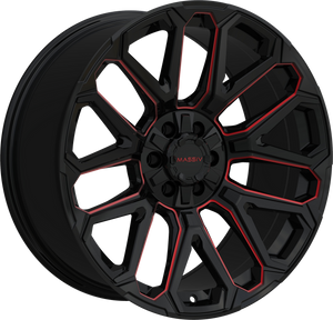 Massiv Off-Road Or5 Wheels Rims 20x9 5x127 5x139.7 Black W/ Red Milling -12mm | MAS-OR5-2906-N12BWR