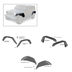 Black Horse Off Road Full Set Tubular Fender Flares & Inner Fender Flares Liners - Front & Rear | GDRD TFFJ-FS