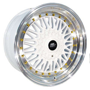 Mst Mt13 Wheels Rims 16x8 5x100 5x114.3 White W/ Machined Lip & Gold Rivets 20mm | 13-6817-20-WTGL