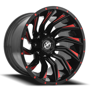 Xf Off-Road Xf-224 Wheel 24x14 5x127 & 5x139.7 Gloss Black & Red Milled -76mm - MINIMUM PURCHASE OF 4 WHEELS | XF-224241451271397-76GBRM