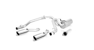 Gibson Performance Cat-Back Dual Split Exhaust System; Stainless; 25 in Tubing; 8 in Round Body; 3 in Center In/25 in Dual Outlet; 4 in Rolled Slash-Cut Tips; Exit Straight Back; Polished; | BFBL 66572