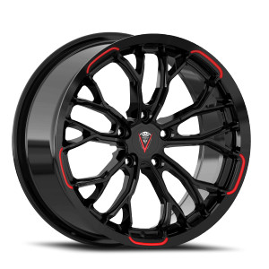 Venom 53 Wheels Rims 17x8 5x114.3 Gloss Black Red Milled 35mm | VEN531785114+35B-A3
