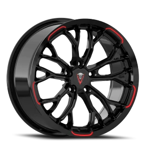Venom 53 Wheels Rims 20x8.5 5x114.3 Gloss Black Red Milled 35mm | VEN5320855114+35B-A3