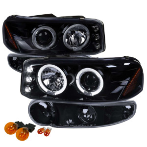 Spec-D Gloss Black LED Projector Headlight with Corner Lights | SPE 2LBLHP-DEN00G-TM