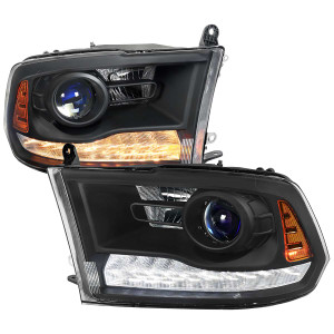 Spec-D Projector Headlight with White Light Bar and Sequential Signal | SPE 2LHP-RAM13JMG2-SQ-GO