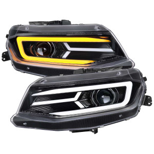 Spec-D Gloss Black LED Projectory Headlight with Clear Lens | SPE LHP-CMR16BK-SQ-TM