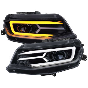 Spec-D Gloss Black LED Projectory Headlight with Smoked Lens | SPE LHP-CMR16G-SQ-TM