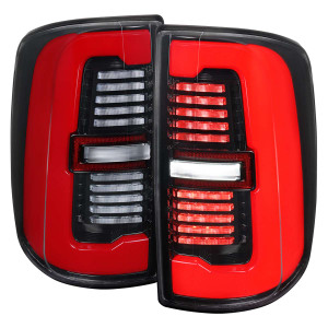 Spec-D LED Tail Light with Gloss Black Housing, Clear Lens, and Red Light Bar | SPE LT-RAM1925BKLD-SQ-RS