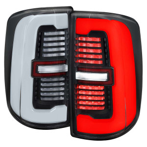 Spec-D LED Tail Light with Black Housing, Clear Lens, and White Light Bar | SPE LT-RAM1925JMLD-SQ-RS
