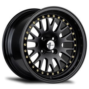 Avid.1 Av-12 Wheels Rims 15x8 4x100 Black W/ Gold Rivets 25mm | AV1215804C25BG