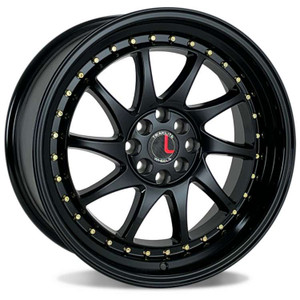 Traklite Turbo Wheels Rims 18x8.5 5x100 5x114.3 Gloss Black W/ Gold Rivets 35mm | TLTUR982-109