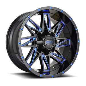 Impact Off-Road 814 Wheels Rims 17x9 5x127 Gloss Black W/ Blue Milling -12mm | 814NGBB-79056-12